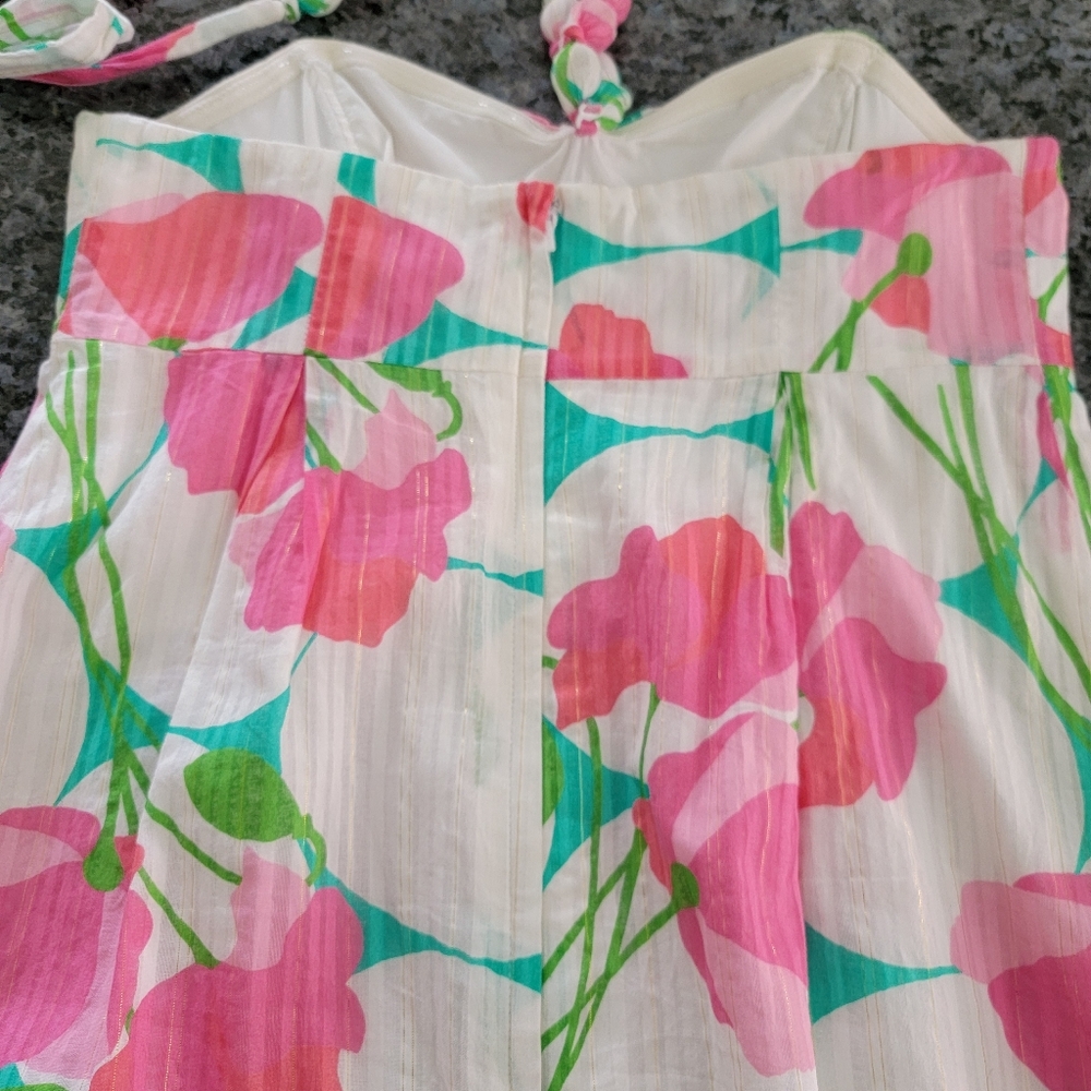 Lilly Pulitzer White Strapless Dress with Pink & Green Floral Print - Picture 5 of 10